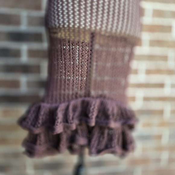 Brown Crochet Dress/swim Cover with Ruffle Hem. - Picture 7 of 10